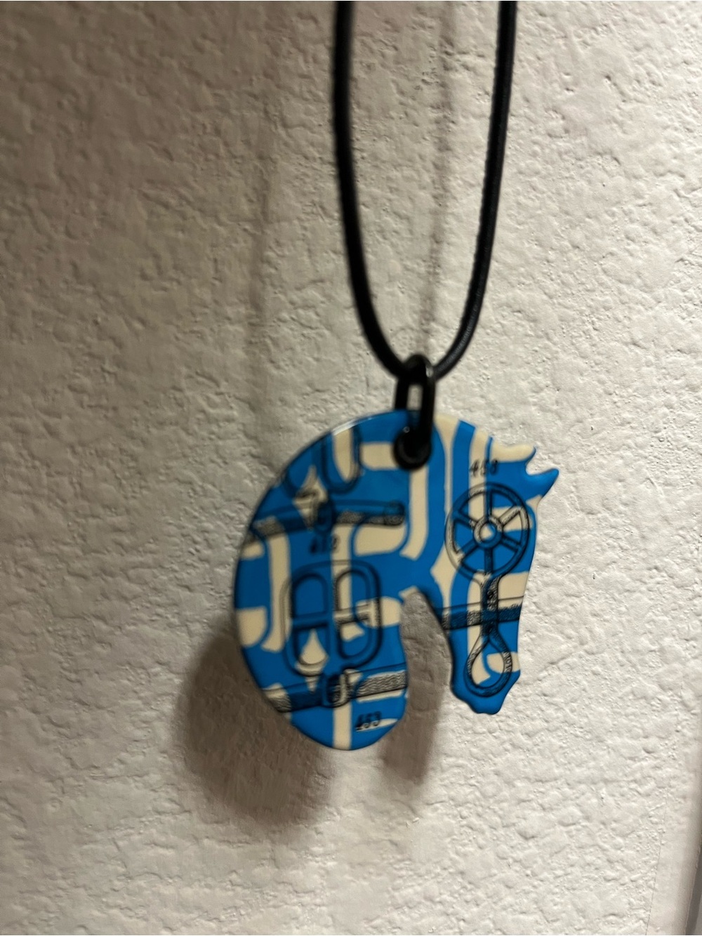 Hermes Blue and White Horse Pendant Necklace